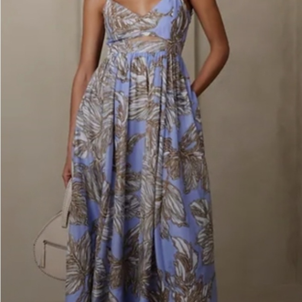 Blue and Gold Leaf Print Dress banana republic size 8